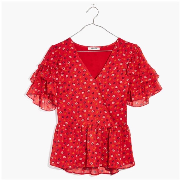 NWT Madewell Tiered Sleeve Peplum Metallic Prairie - Picture 2 of 8